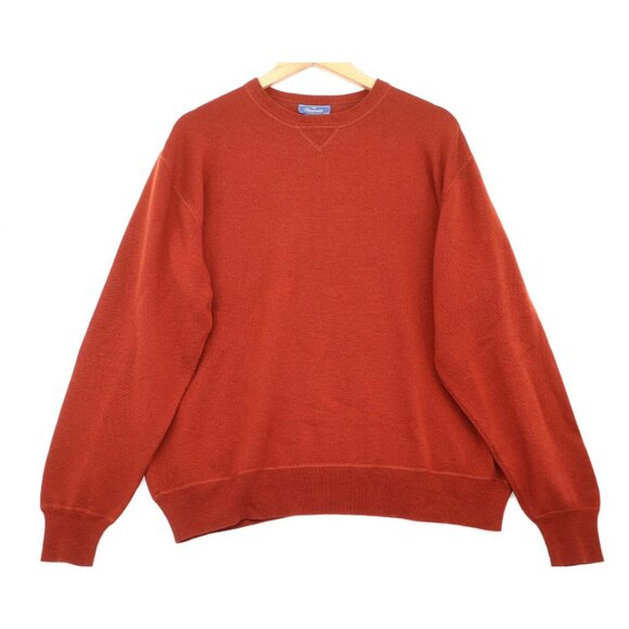 Faconnable Mens L Rust Wool Pullover Crewneck Sweater Ribbed Hem Preppy Academia - Picture 1 of 9